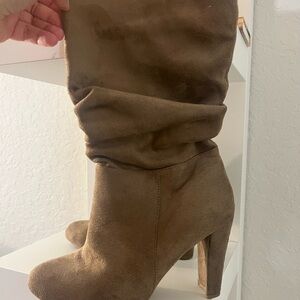 Soda Tan Suede Heeled Boots